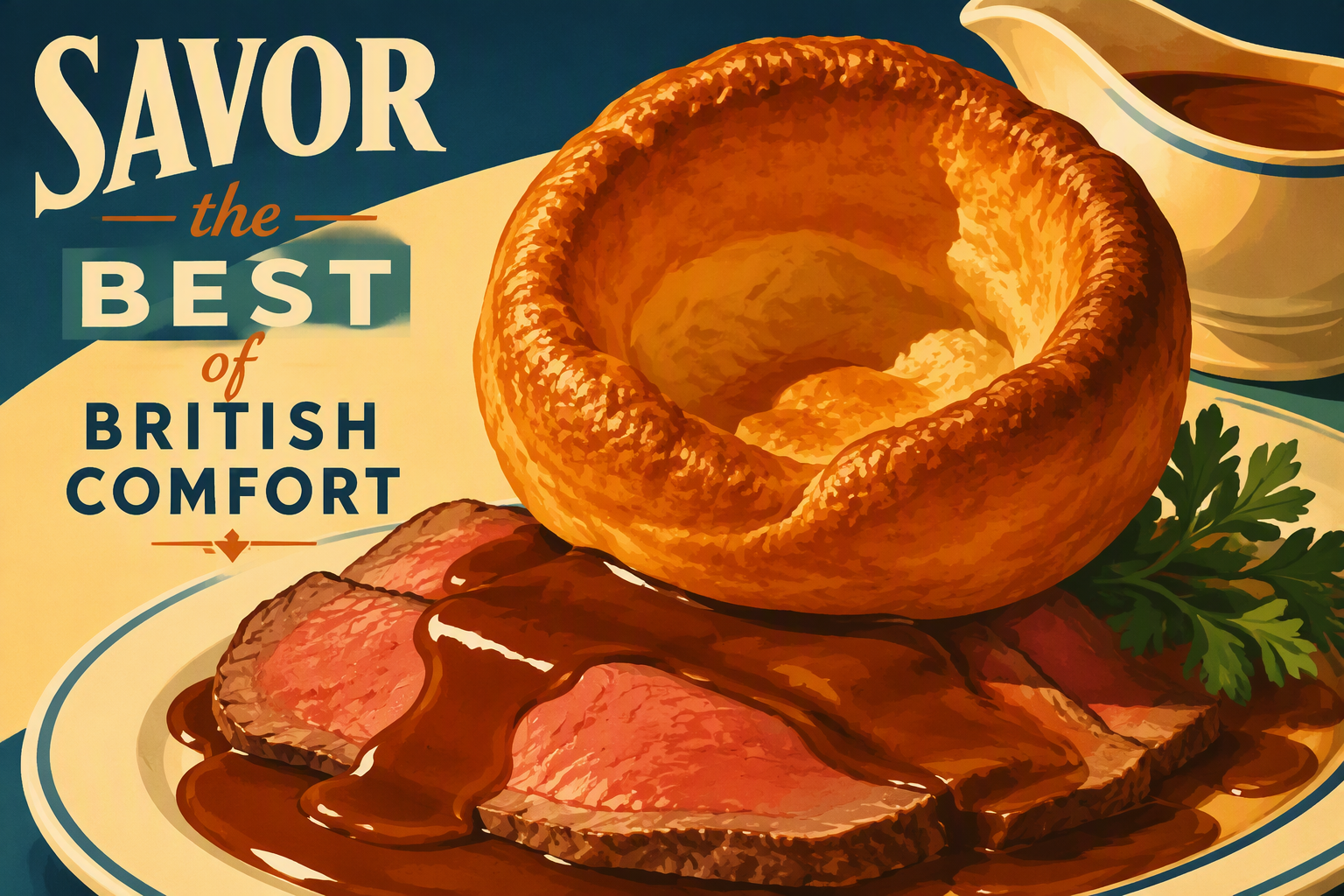Perinteinen Yorkshire pudding paistipaistilla ja kastikkeella
