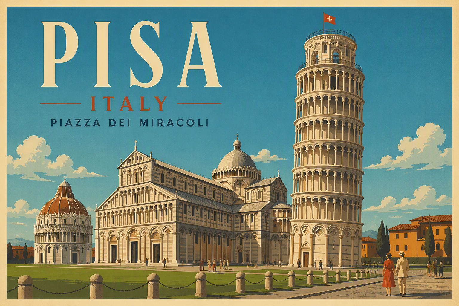 Pisan kalteva torni Piazza dei Miracoli -aukiolla