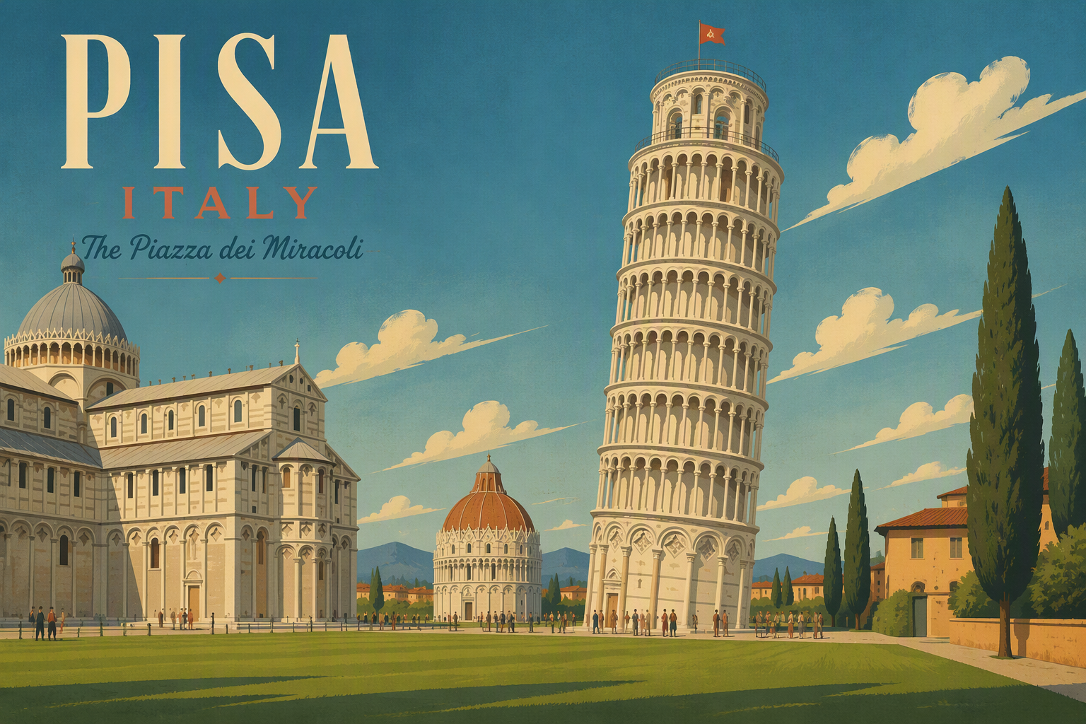 Pisan kalteva torni Piazza dei Miracolilla
