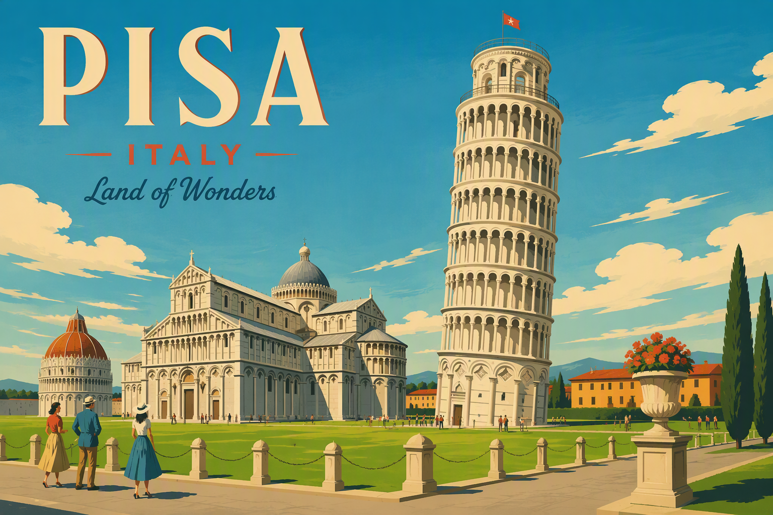 Pisan kalteva torni Piazza dei Miracoli -aukiolla