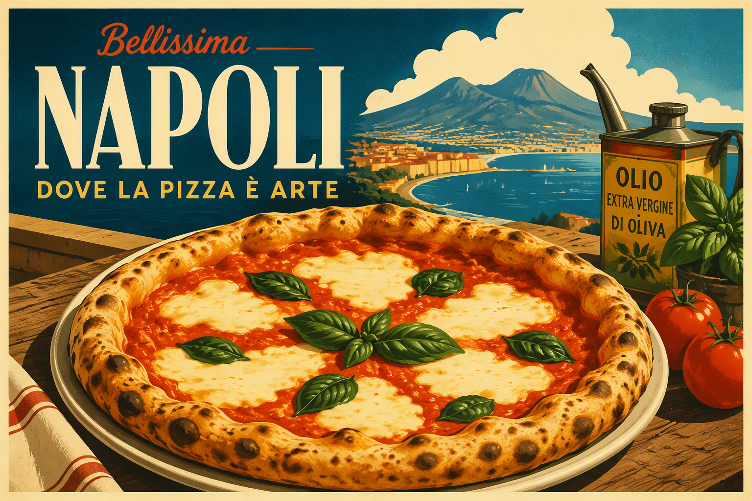 Napolilainen pizza Margherita puupöydällä