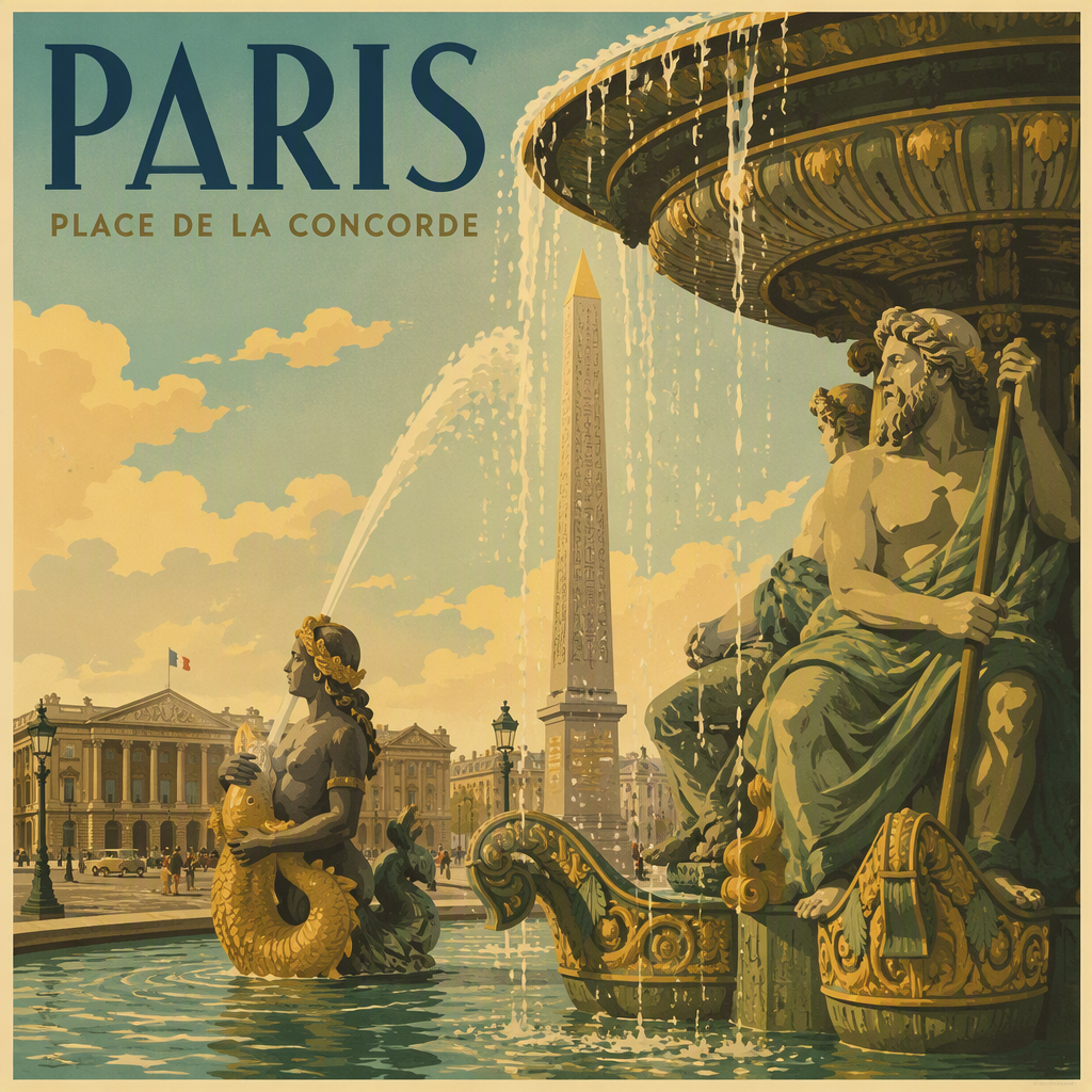 Koristeellinen suihkulähde Place de la Concorde -aukiolla