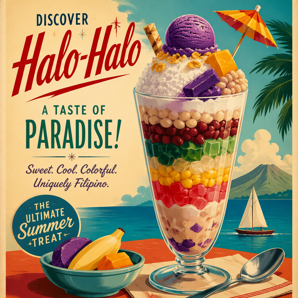 Värikäs halo-halo-jälkiruoka lasissa
