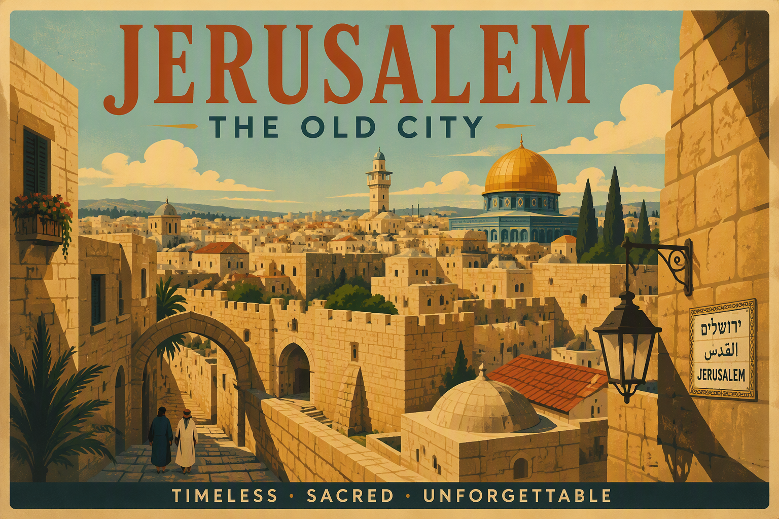 Jerusalemin vanhan kaupungin historialliset rakennukset ja kapeat kujat