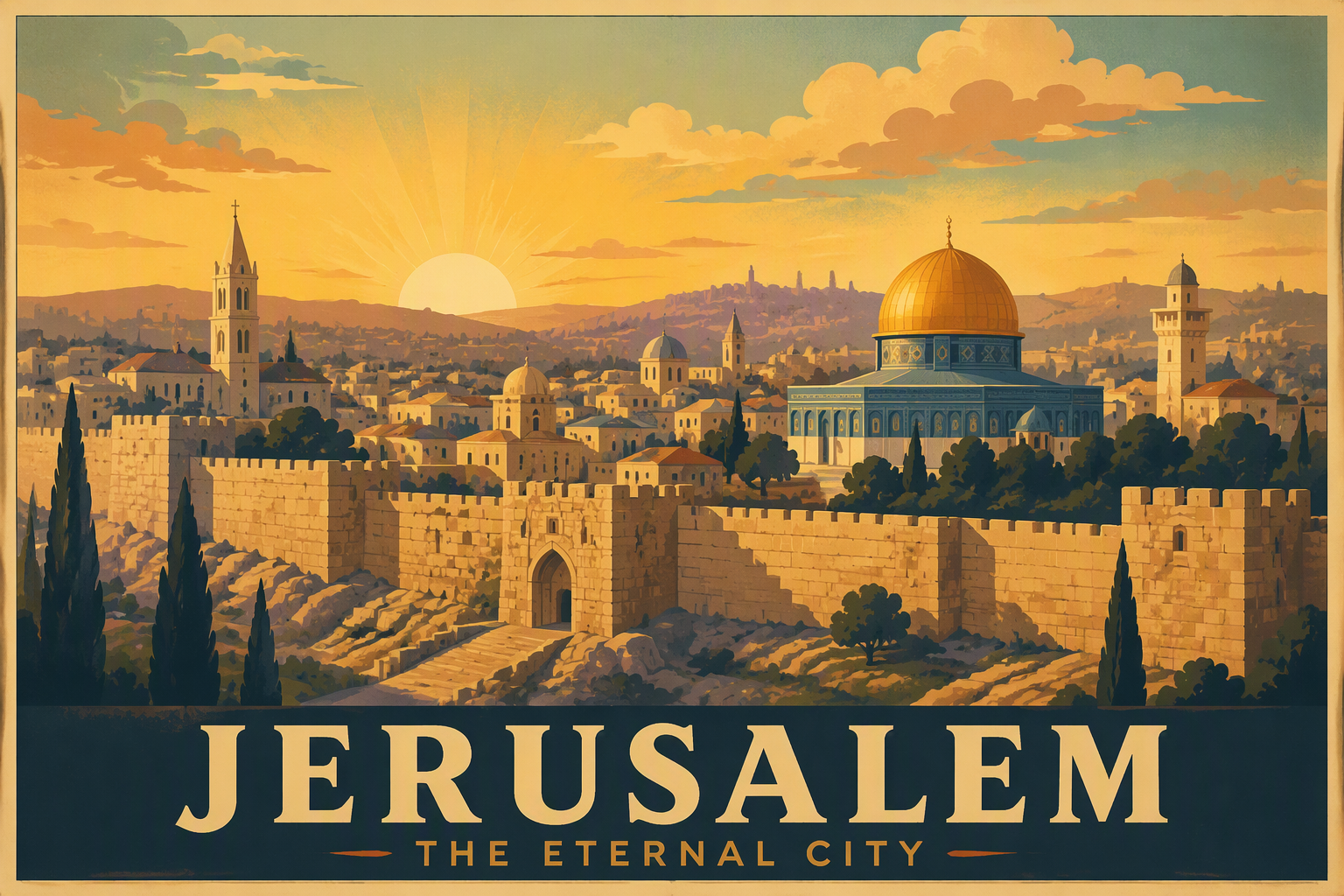 Jerusalemin vanhakaupunki auringonnousun aikaan