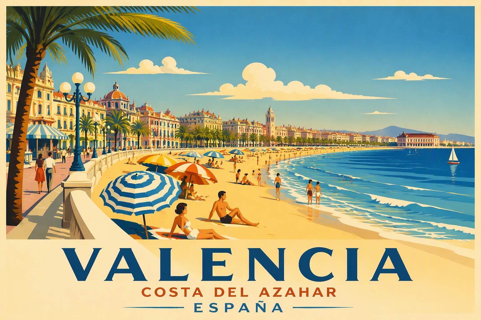 Valencian hiekkaranta ja välimerellinen merimaisema