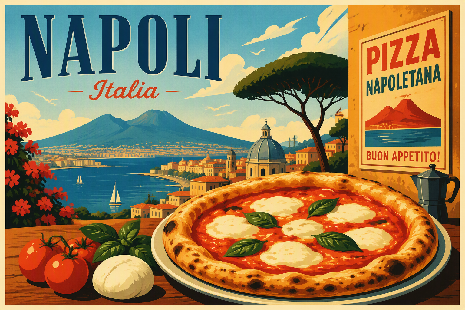 Tuore napolilainen pizza puupöydällä Tuore napolilainen pizza puupöydällä