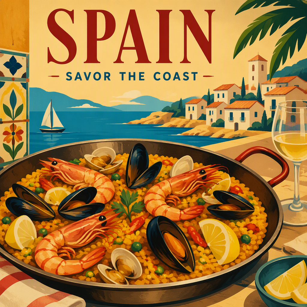 Tuore mereneläväpaella tarjoiltuna pannulla