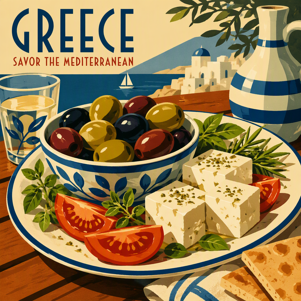 Tuoreita kreikkalaisia meze-annoksia puupöydällä Tuoreita kreikkalaisia meze-annoksia puupöydällä