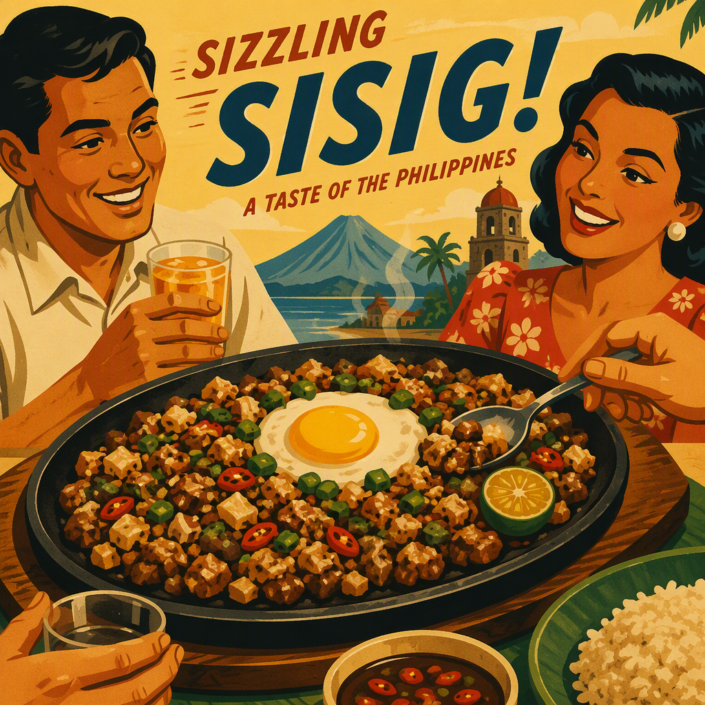 Kuumaa sisig-annosta kuumalla kivilaatalla