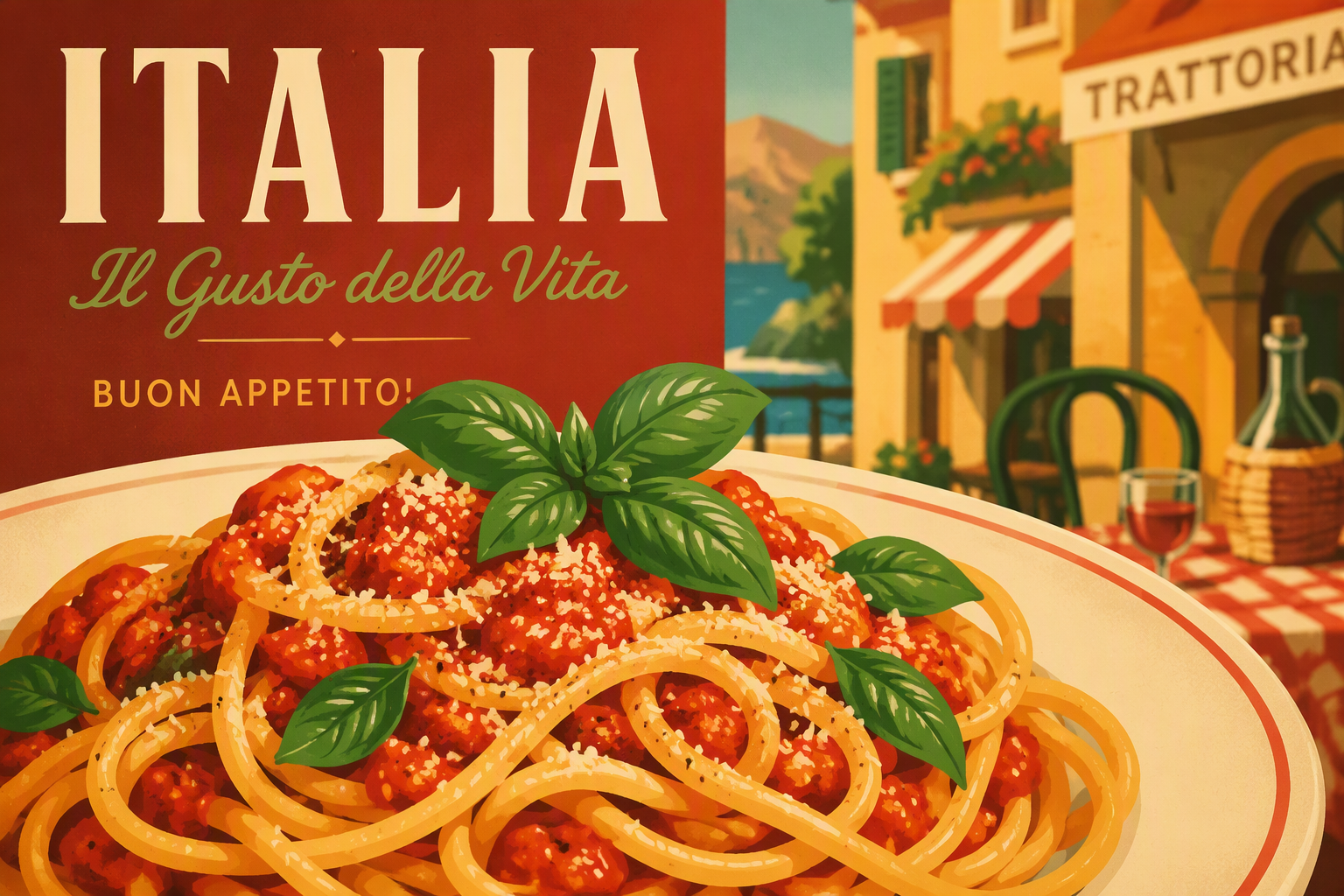 Perinteinen italialainen pasta ravintolassa