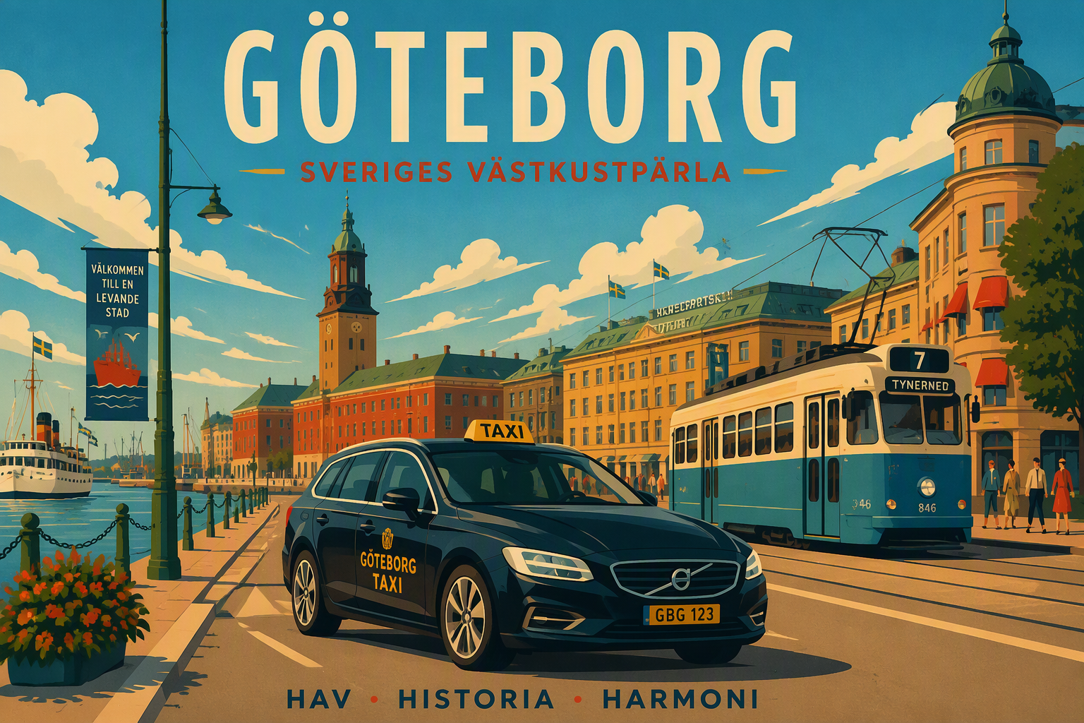 Moderni taksi ajamassa Göteborgin kaduilla