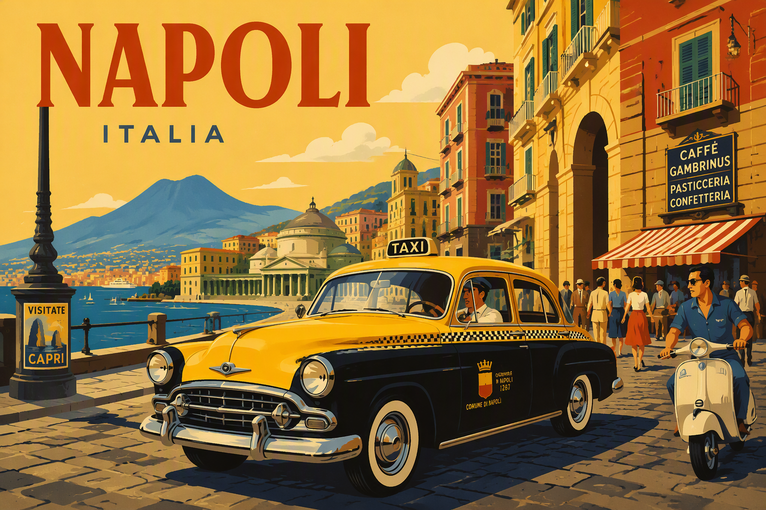 Taksi Napolin historiallisilla kaduilla