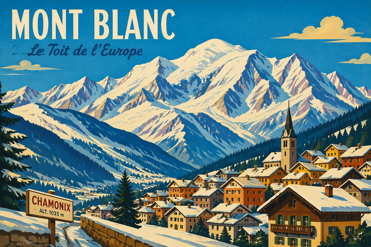 Alppimaisema ja lumiset vuorenhuiput Chamonix'n yllä Alppimaisema ja lumiset vuorenhuiput Chamonix'n yllä