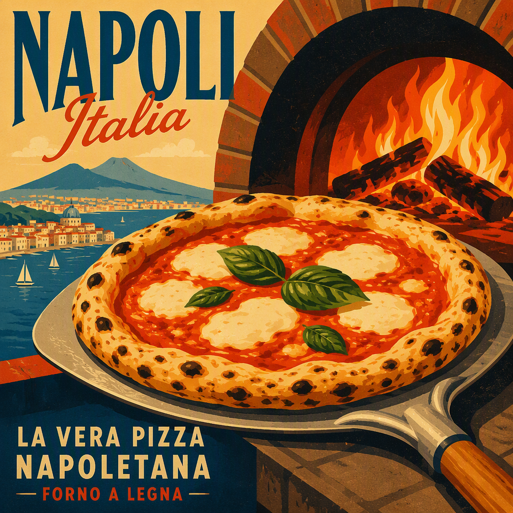 Aito napolilainen pizza paistumassa puu-uunissa Aito napolilainen pizza paistumassa puu-uunissa
