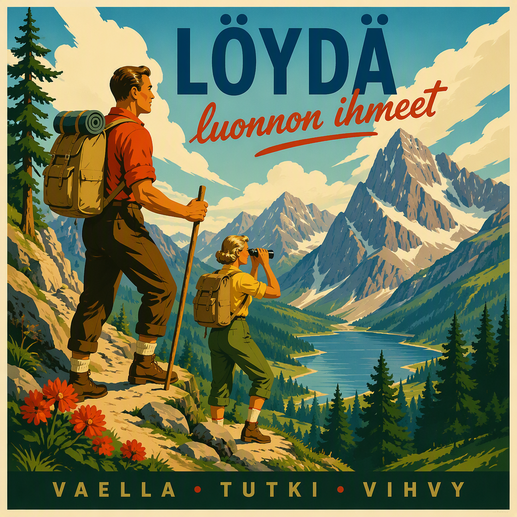 Vaeltajat vuoristopolulla tutkimassa luontoa Vaeltajat vuoristopolulla tutkimassa luontoa