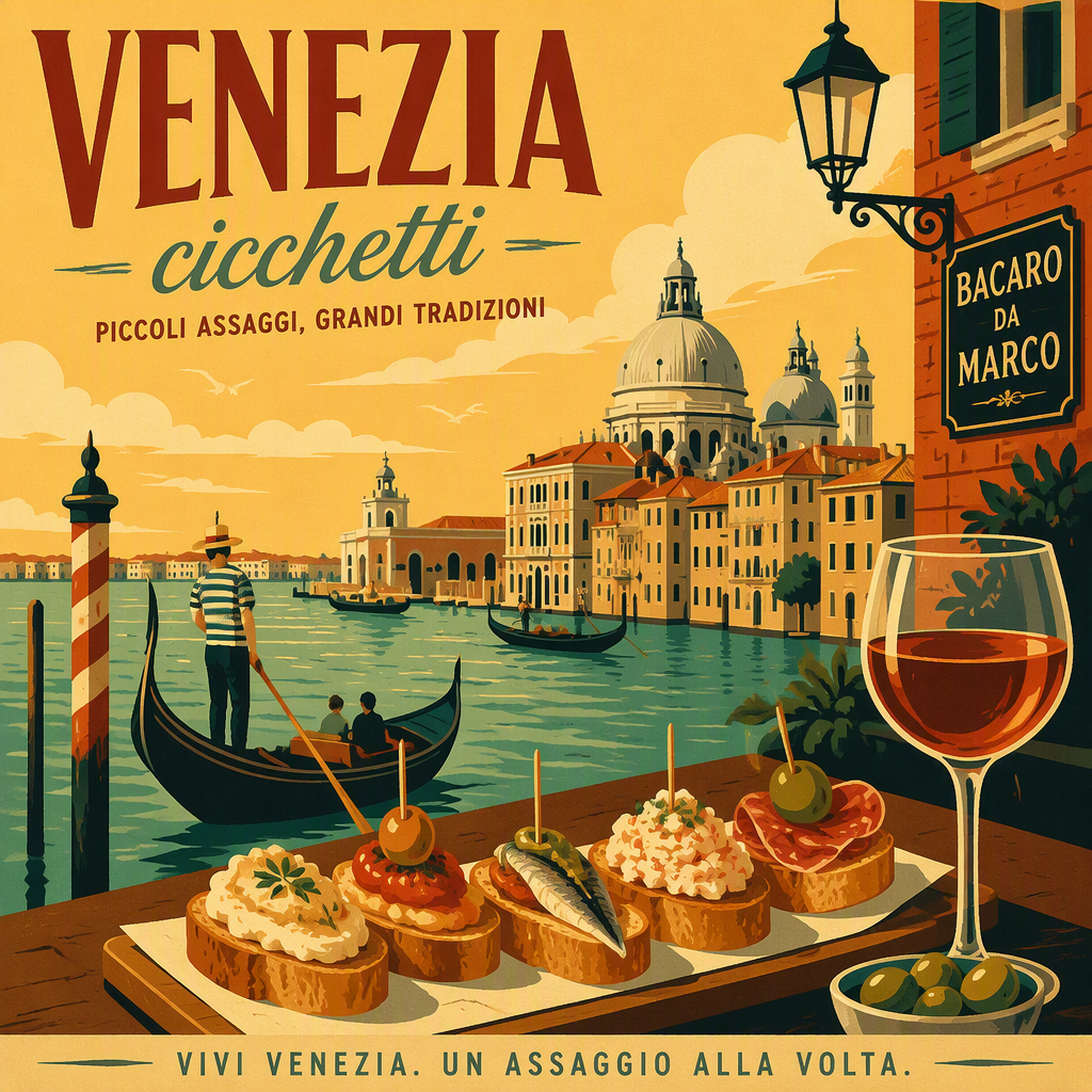 Perinteisiä venetsialaisia cicchetti-alkupaloja lautasella Perinteisiä venetsialaisia cicchetti-alkupaloja lautasella