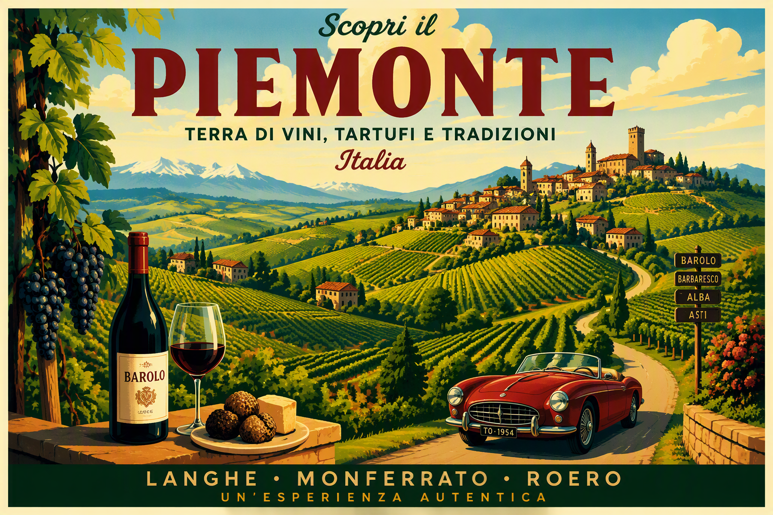 Viinitarhat kumpuilevassa maisemassa Piemontessa