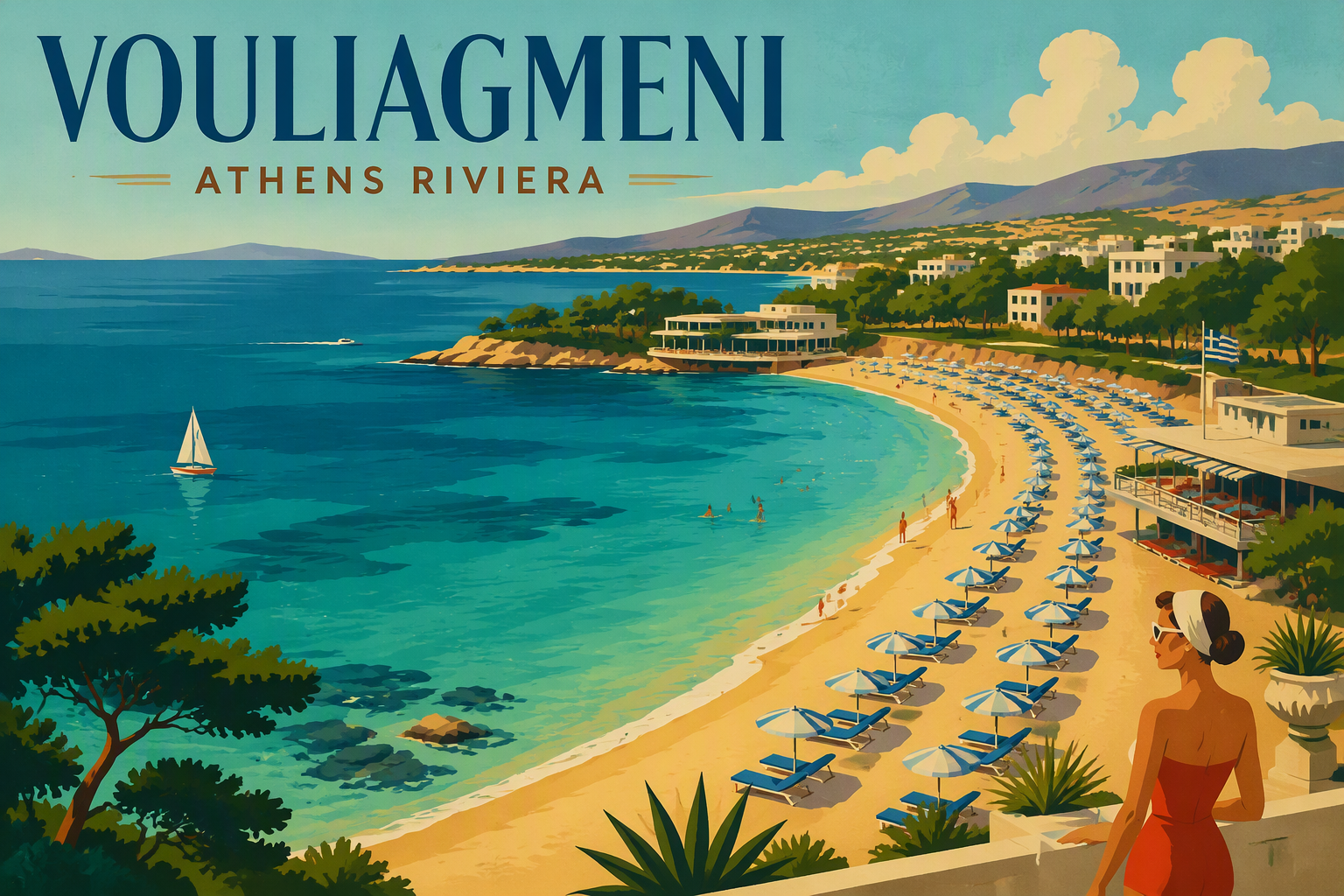 Vouliagmenin ranta ja turkoosi meri