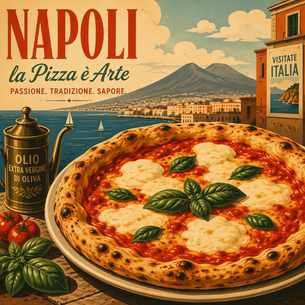 Perinteinen napolilainen pizza lautasella Perinteinen napolilainen pizza lautasella