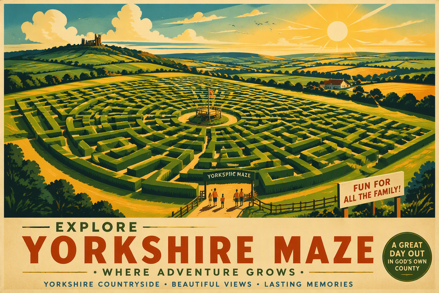 Laaja maissilabyrintti Yorkshiren maaseudulla